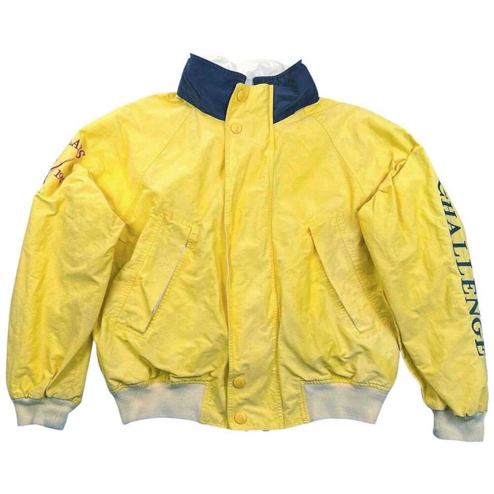 Vintage 90s Nautica Challenge J-Class Sailing Jacket Yellow Navy Men’s L